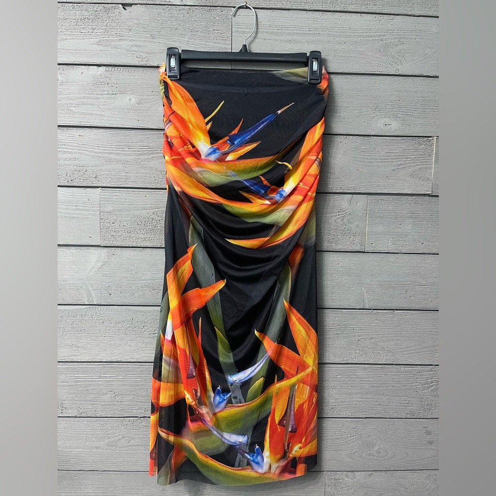 Zara Black and Orange Midi Skirt